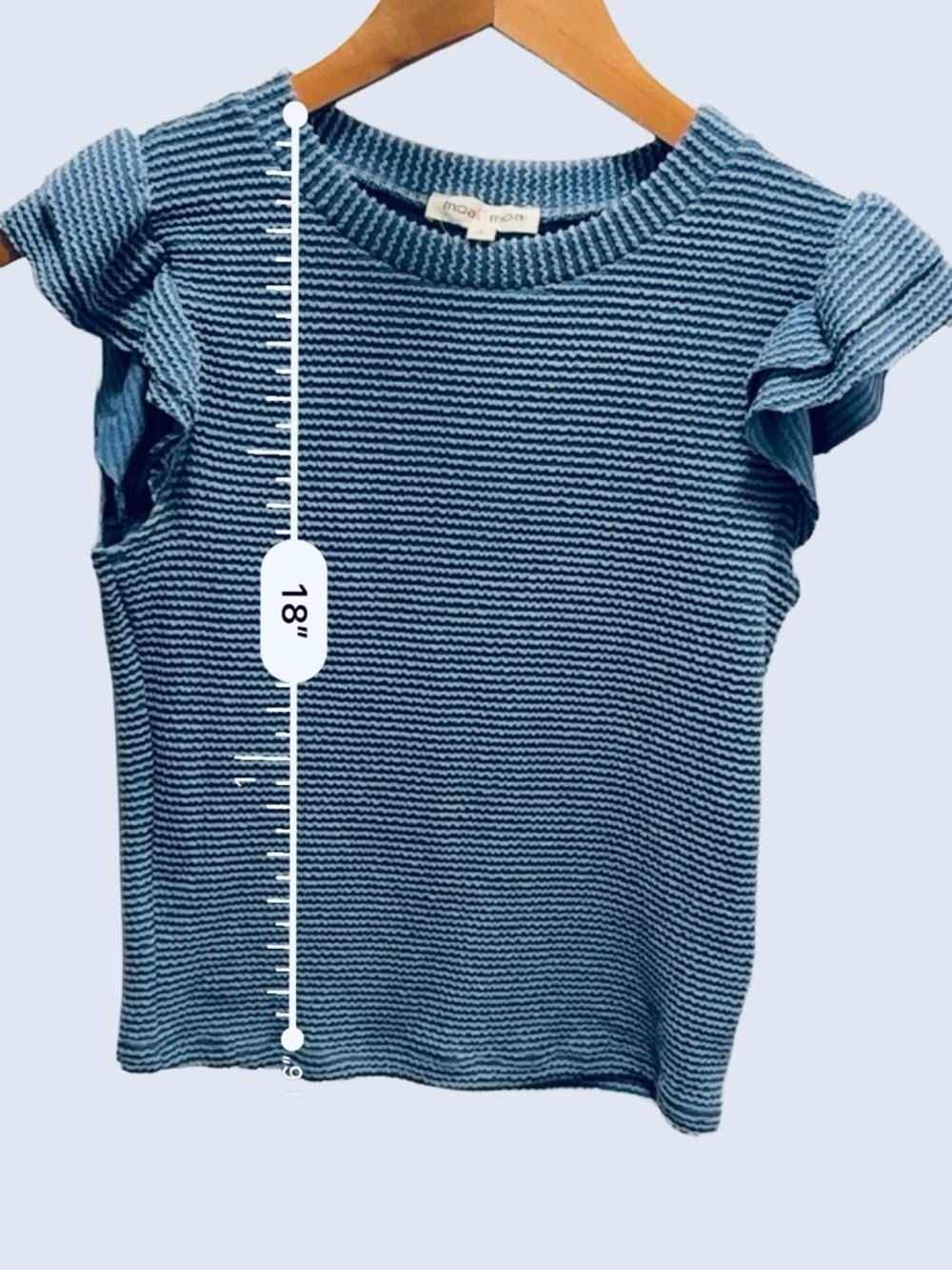 Moa Moa Blue Ribbed Knit Ruffle Flutter Sleeve Top - Small - Picture 9 of 9
